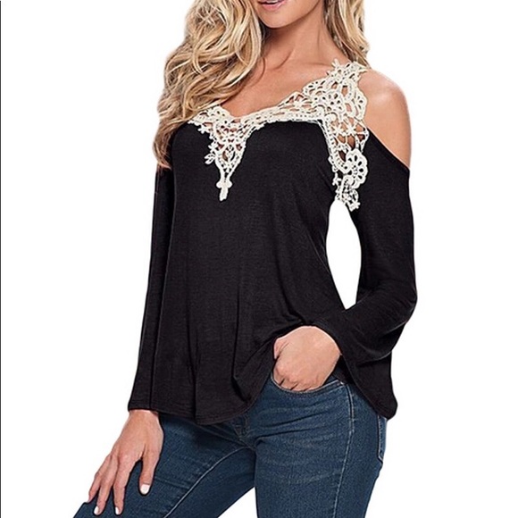 Modern Owl Boutique Tops - "Clemma" Floral Lace Cold Shoulder Top